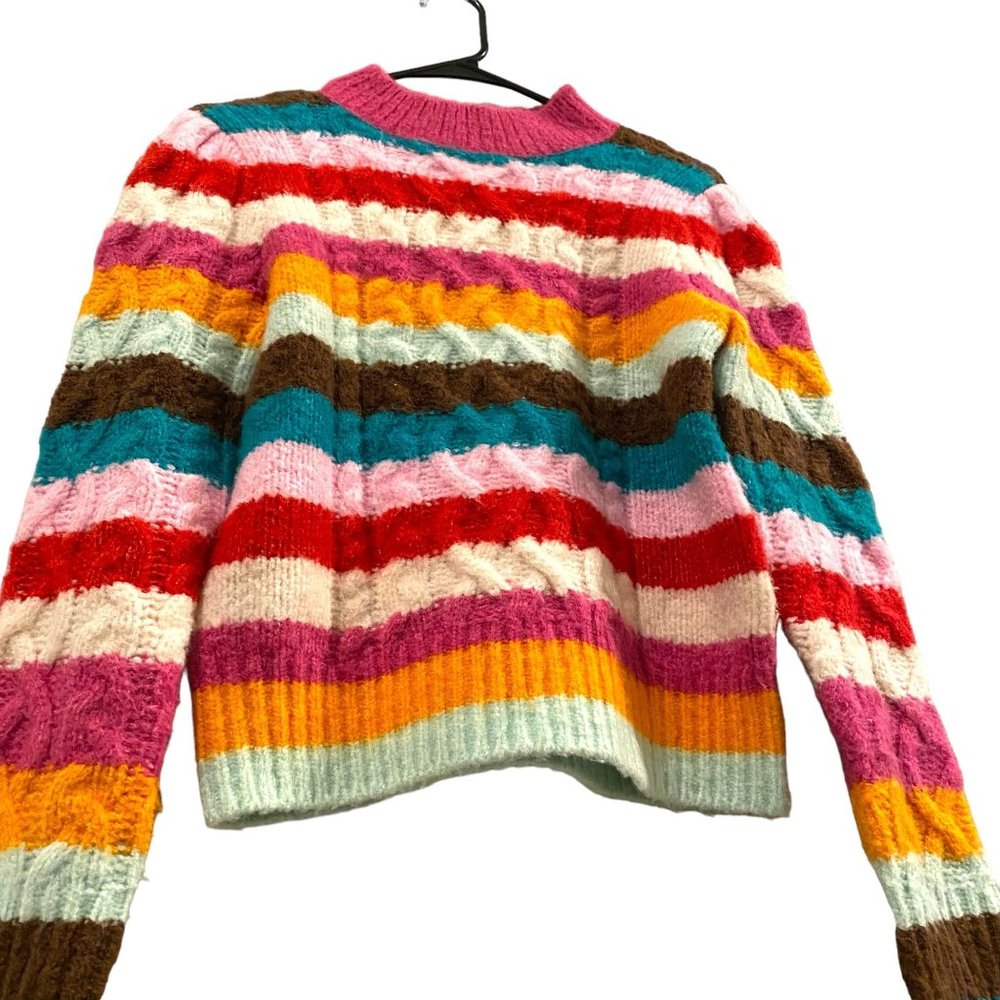 Halogen X Atlantic-Pacific Multi-Colored Striped Cable Knit Sweater XS - Picture 5 of 6